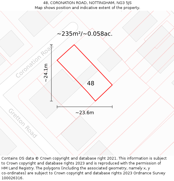 48, CORONATION ROAD, NOTTINGHAM, NG3 5JS: Plot and title map