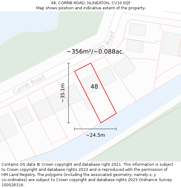 48, CORRIB ROAD, NUNEATON, CV10 0QF: Plot and title map