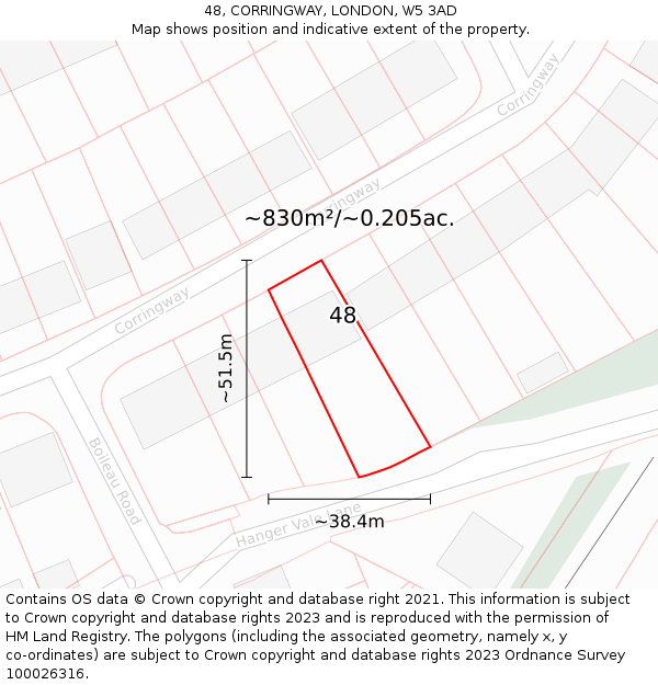 48, CORRINGWAY, LONDON, W5 3AD: Plot and title map