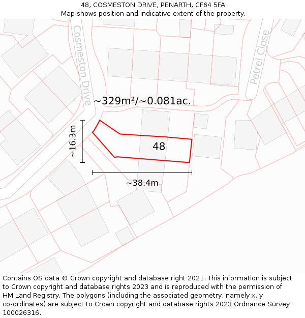 48, COSMESTON DRIVE, PENARTH, CF64 5FA: Plot and title map