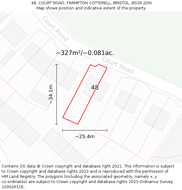 48, COURT ROAD, FRAMPTON COTTERELL, BRISTOL, BS36 2DN: Plot and title map