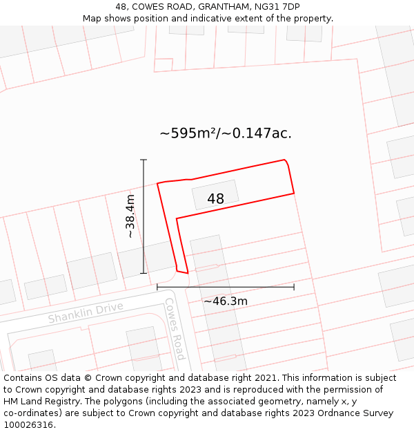 48, COWES ROAD, GRANTHAM, NG31 7DP: Plot and title map