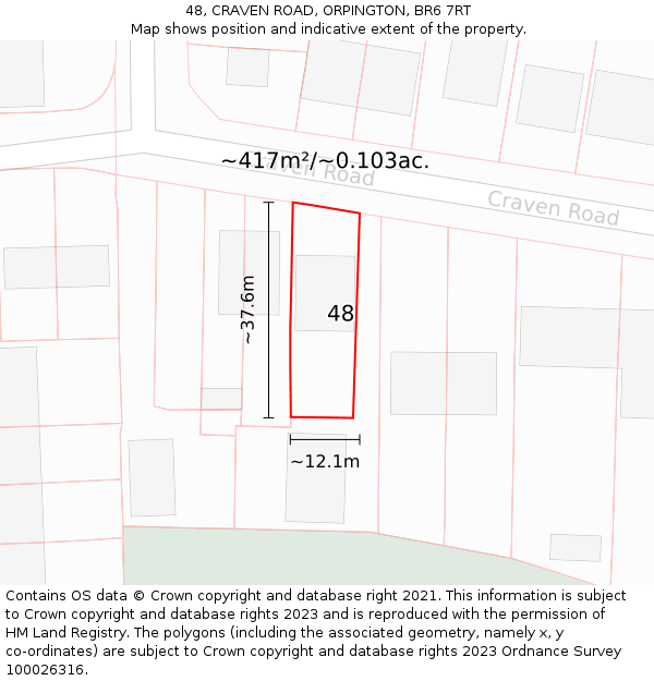 48, CRAVEN ROAD, ORPINGTON, BR6 7RT: Plot and title map