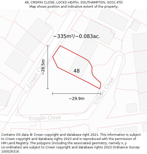 48, CRISPIN CLOSE, LOCKS HEATH, SOUTHAMPTON, SO31 6TD: Plot and title map