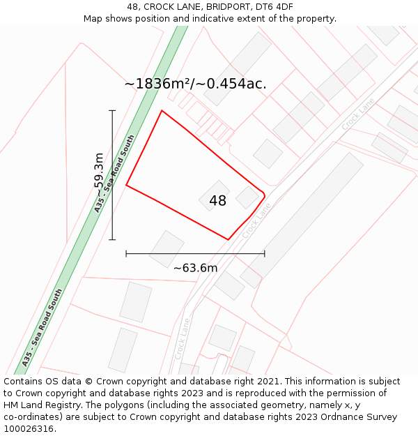 48, CROCK LANE, BRIDPORT, DT6 4DF: Plot and title map