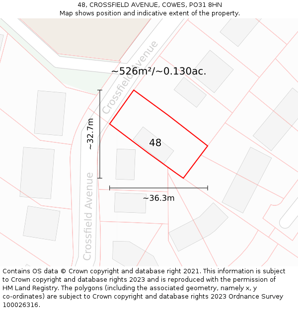 48, CROSSFIELD AVENUE, COWES, PO31 8HN: Plot and title map