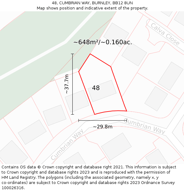 48, CUMBRIAN WAY, BURNLEY, BB12 8UN: Plot and title map