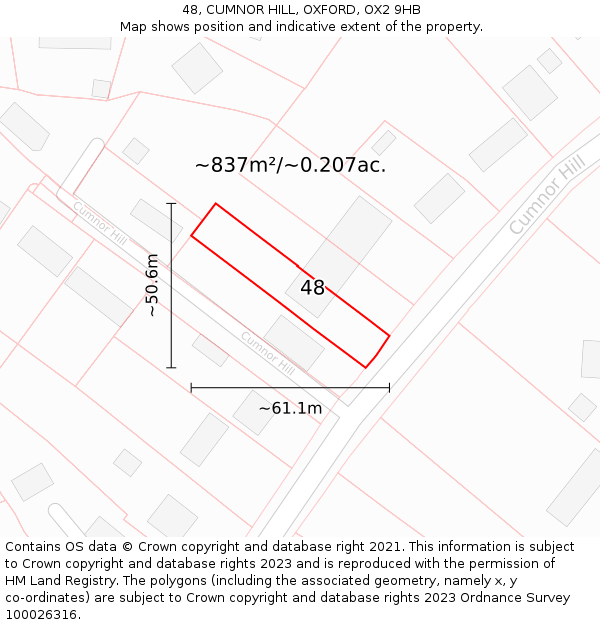 48, CUMNOR HILL, OXFORD, OX2 9HB: Plot and title map