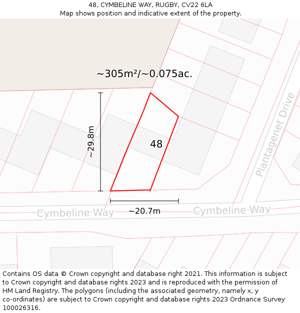 48, CYMBELINE WAY, RUGBY, CV22 6LA: Plot and title map