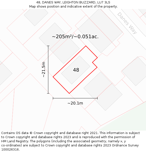 48, DANES WAY, LEIGHTON BUZZARD, LU7 3LS: Plot and title map