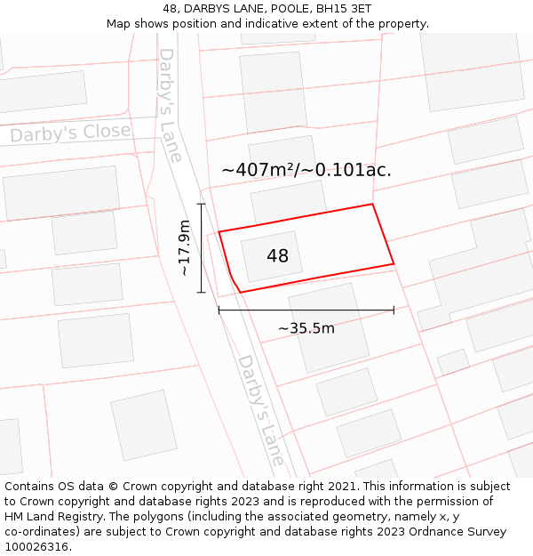 48, DARBYS LANE, POOLE, BH15 3ET: Plot and title map