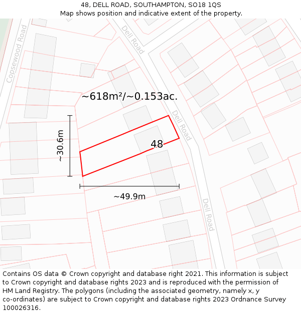 48, DELL ROAD, SOUTHAMPTON, SO18 1QS: Plot and title map