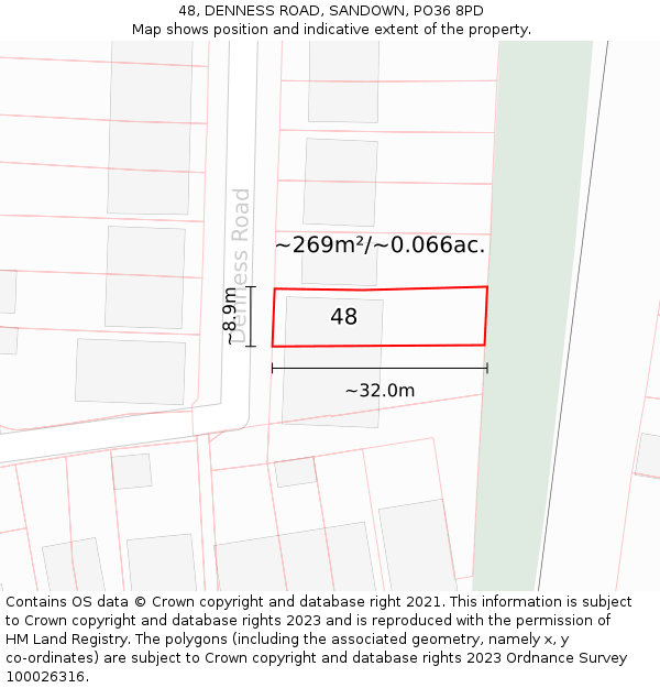 48, DENNESS ROAD, SANDOWN, PO36 8PD: Plot and title map