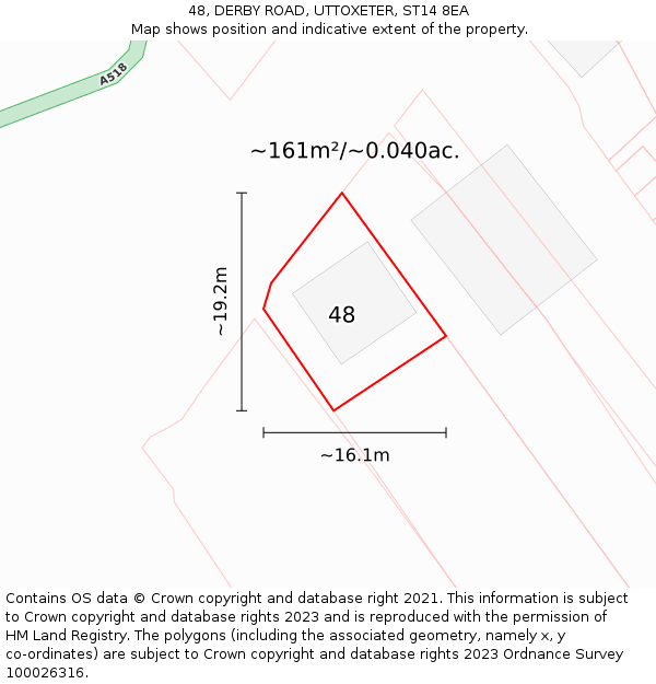 48, DERBY ROAD, UTTOXETER, ST14 8EA: Plot and title map