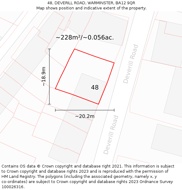 48, DEVERILL ROAD, WARMINSTER, BA12 9QR: Plot and title map