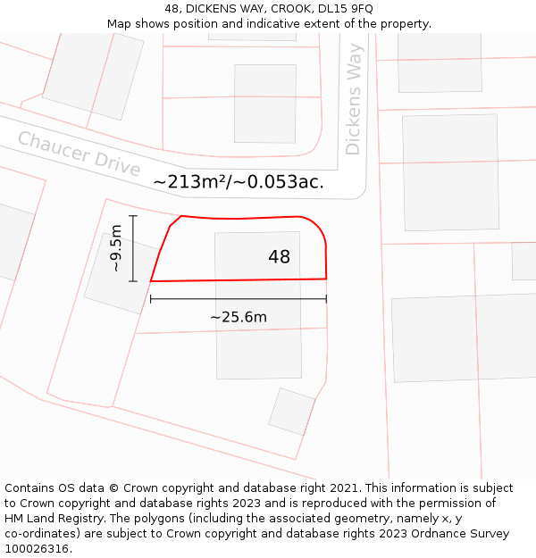 48, DICKENS WAY, CROOK, DL15 9FQ: Plot and title map