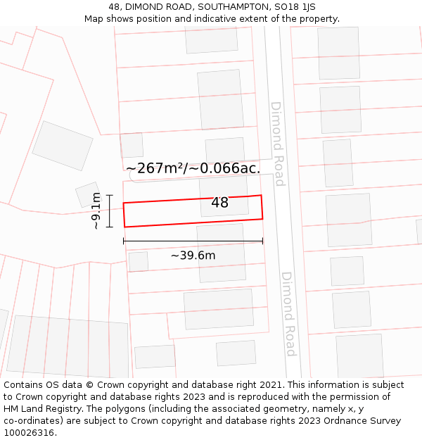 48, DIMOND ROAD, SOUTHAMPTON, SO18 1JS: Plot and title map