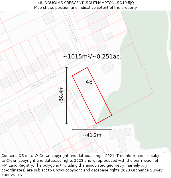 48, DOUGLAS CRESCENT, SOUTHAMPTON, SO19 5JQ: Plot and title map