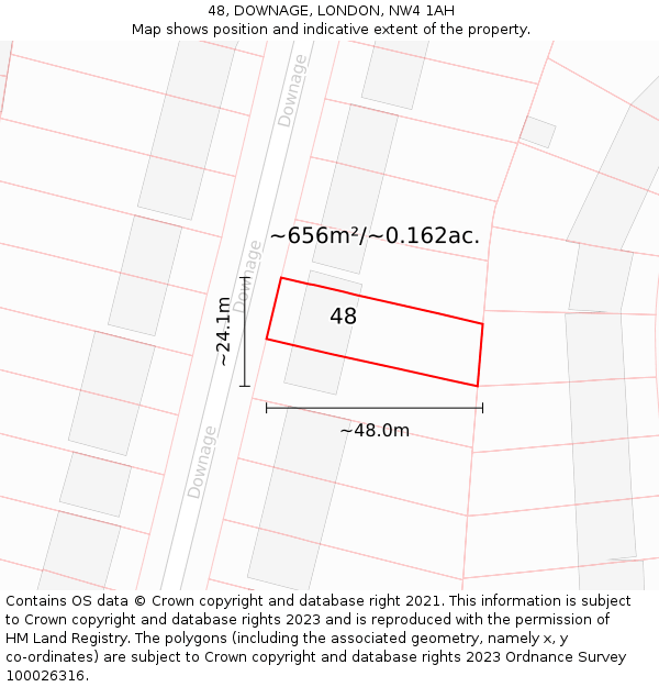 48, DOWNAGE, LONDON, NW4 1AH: Plot and title map