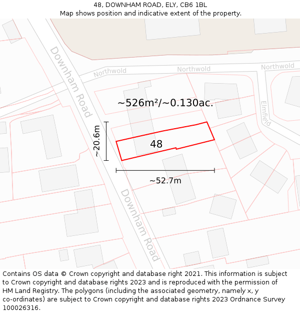 48, DOWNHAM ROAD, ELY, CB6 1BL: Plot and title map