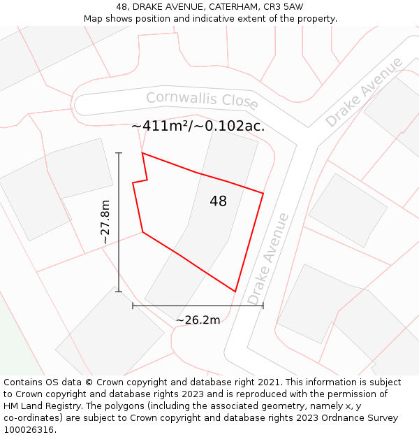 48, DRAKE AVENUE, CATERHAM, CR3 5AW: Plot and title map