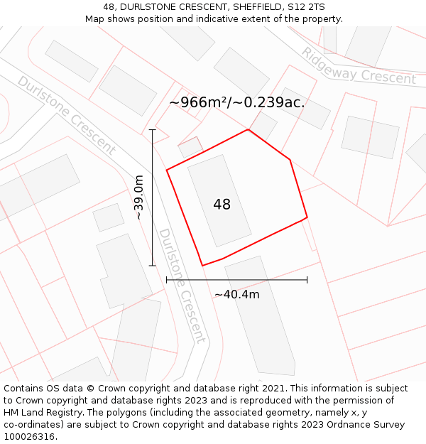 48, DURLSTONE CRESCENT, SHEFFIELD, S12 2TS: Plot and title map