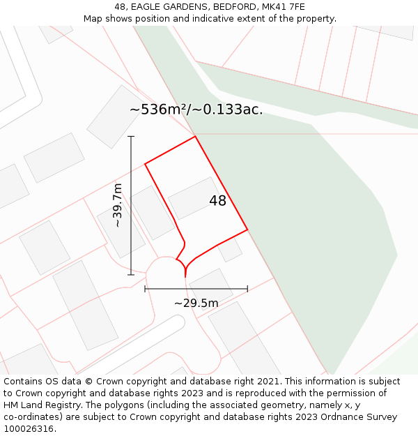 48, EAGLE GARDENS, BEDFORD, MK41 7FE: Plot and title map