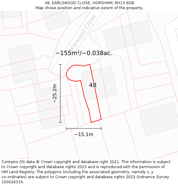 48, EARLSWOOD CLOSE, HORSHAM, RH13 6DB: Plot and title map