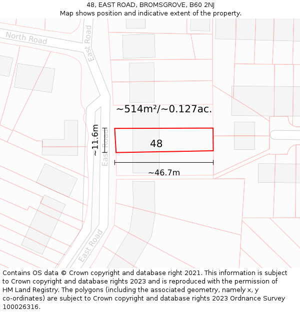 48, EAST ROAD, BROMSGROVE, B60 2NJ: Plot and title map