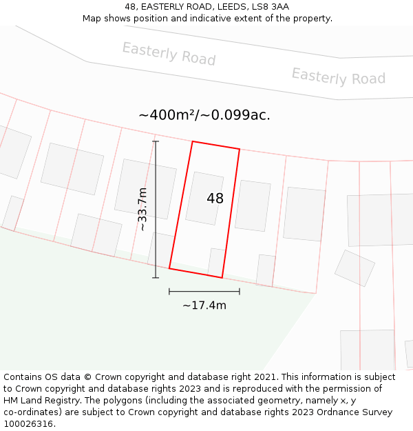 48, EASTERLY ROAD, LEEDS, LS8 3AA: Plot and title map