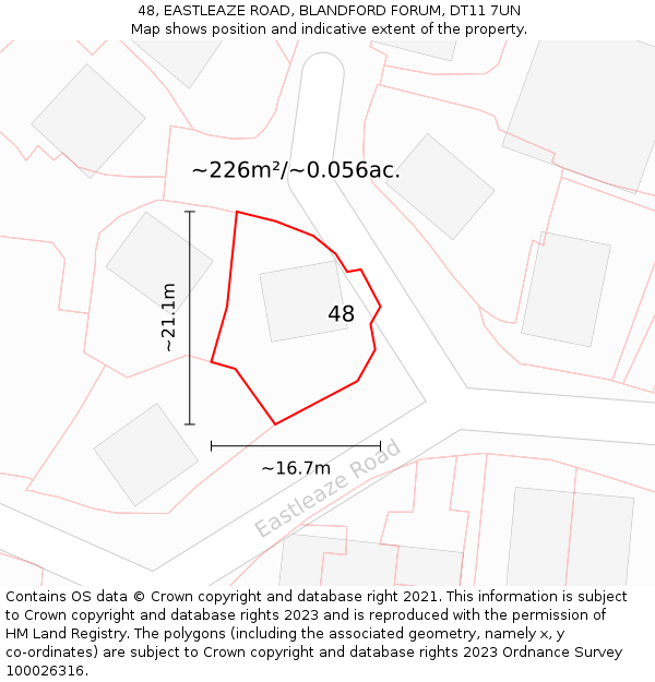 48, EASTLEAZE ROAD, BLANDFORD FORUM, DT11 7UN: Plot and title map