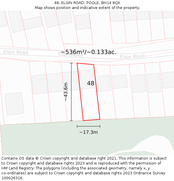 48, ELGIN ROAD, POOLE, BH14 8QX: Plot and title map
