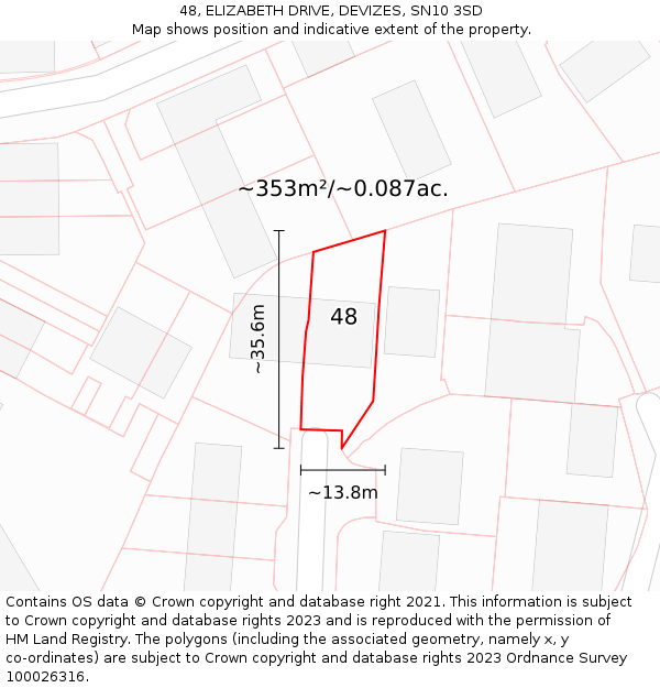 48, ELIZABETH DRIVE, DEVIZES, SN10 3SD: Plot and title map