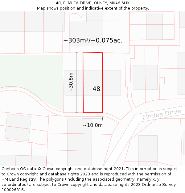 48, ELMLEA DRIVE, OLNEY, MK46 5HX: Plot and title map