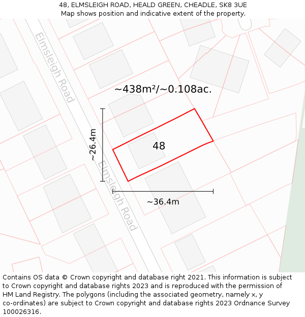 48, ELMSLEIGH ROAD, HEALD GREEN, CHEADLE, SK8 3UE: Plot and title map