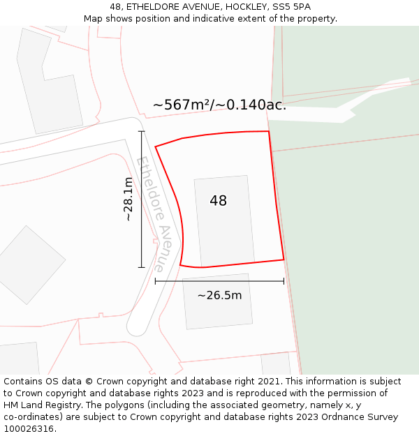 48, ETHELDORE AVENUE, HOCKLEY, SS5 5PA: Plot and title map