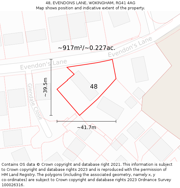 48, EVENDONS LANE, WOKINGHAM, RG41 4AG: Plot and title map