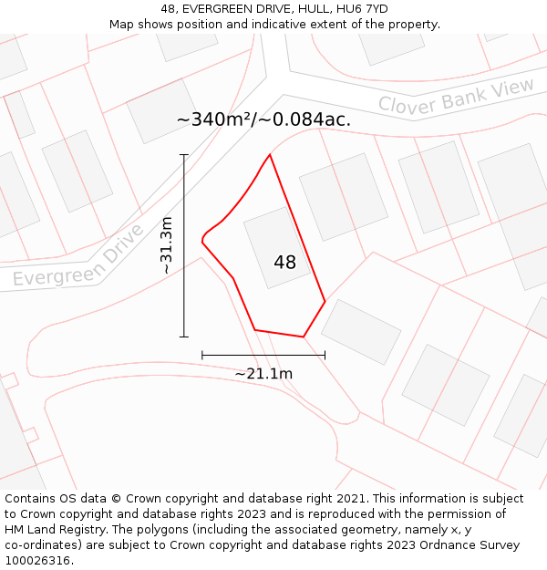 48, EVERGREEN DRIVE, HULL, HU6 7YD: Plot and title map