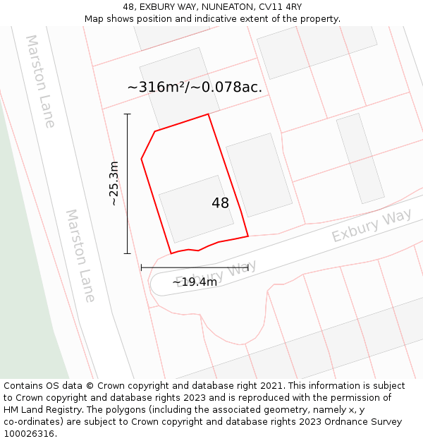 48, EXBURY WAY, NUNEATON, CV11 4RY: Plot and title map