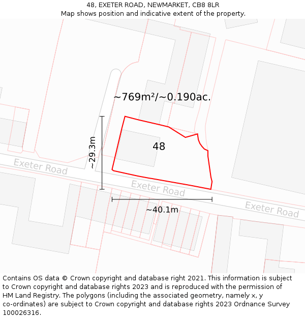 48, EXETER ROAD, NEWMARKET, CB8 8LR: Plot and title map