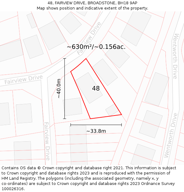 48, FAIRVIEW DRIVE, BROADSTONE, BH18 9AP: Plot and title map