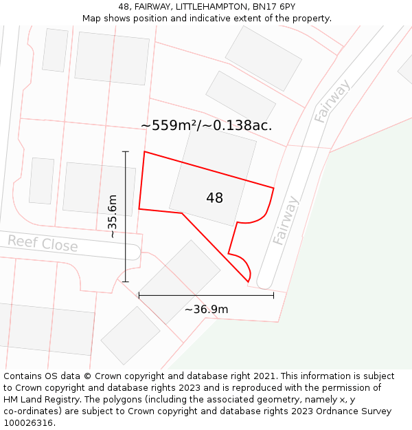48, FAIRWAY, LITTLEHAMPTON, BN17 6PY: Plot and title map