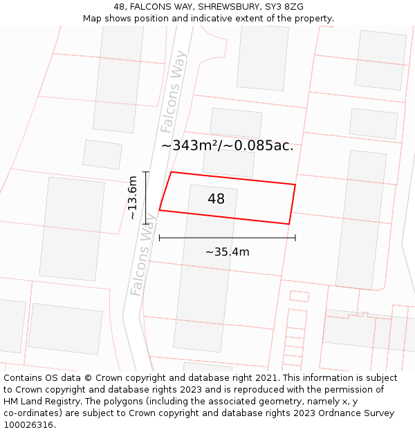 48, FALCONS WAY, SHREWSBURY, SY3 8ZG: Plot and title map