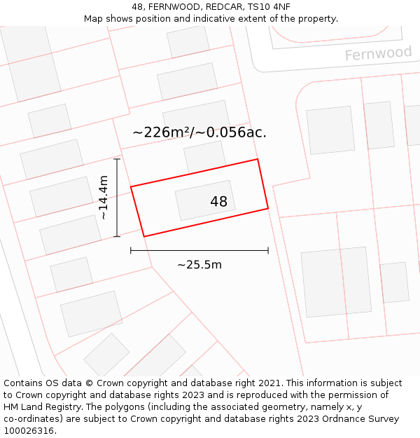 48, FERNWOOD, REDCAR, TS10 4NF: Plot and title map