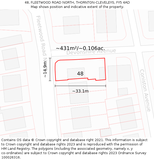 48, FLEETWOOD ROAD NORTH, THORNTON-CLEVELEYS, FY5 4AD: Plot and title map