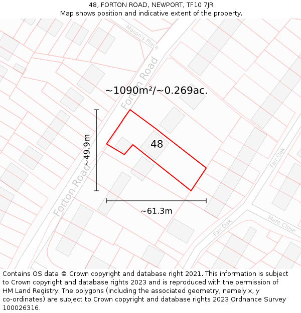 48, FORTON ROAD, NEWPORT, TF10 7JR: Plot and title map