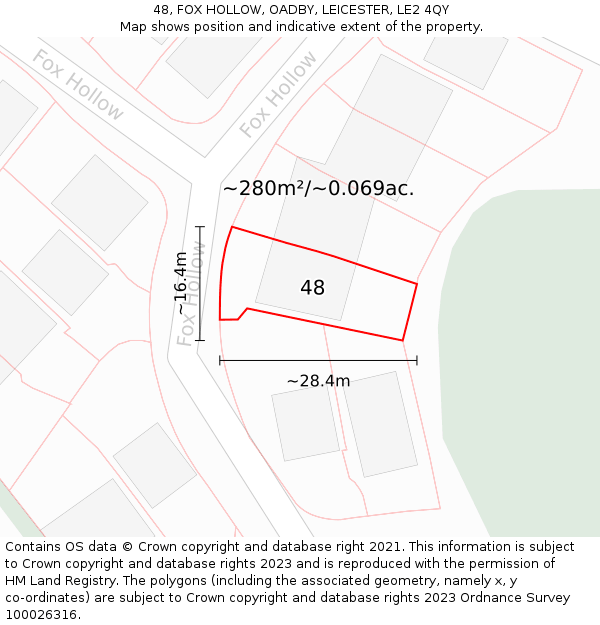 48, FOX HOLLOW, OADBY, LEICESTER, LE2 4QY: Plot and title map