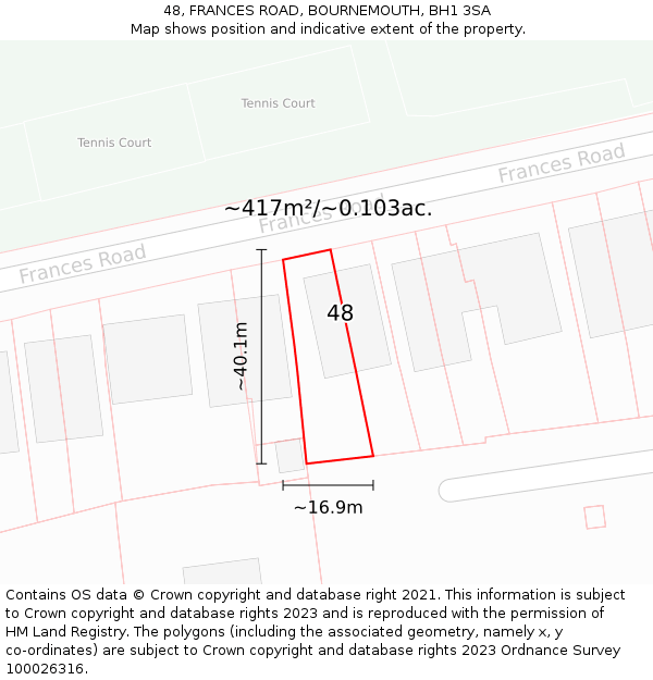 48, FRANCES ROAD, BOURNEMOUTH, BH1 3SA: Plot and title map