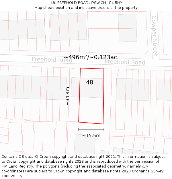 48, FREEHOLD ROAD, IPSWICH, IP4 5HY: Plot and title map