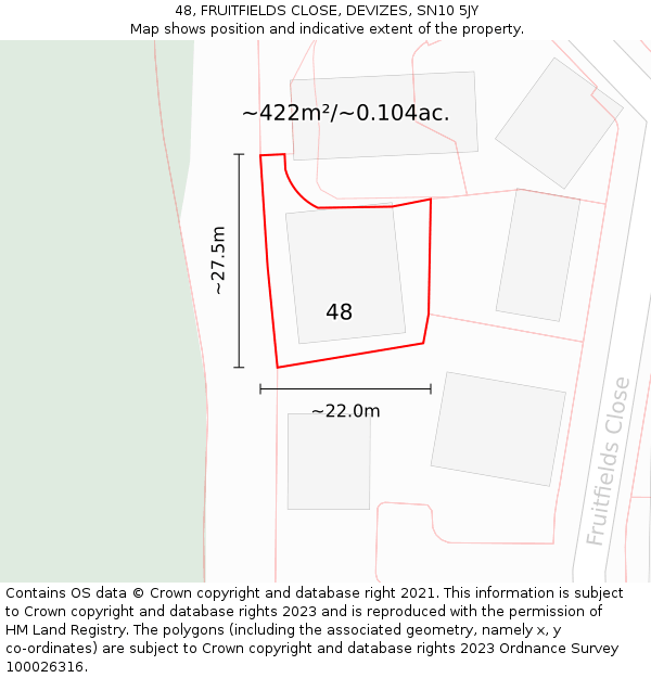 48, FRUITFIELDS CLOSE, DEVIZES, SN10 5JY: Plot and title map